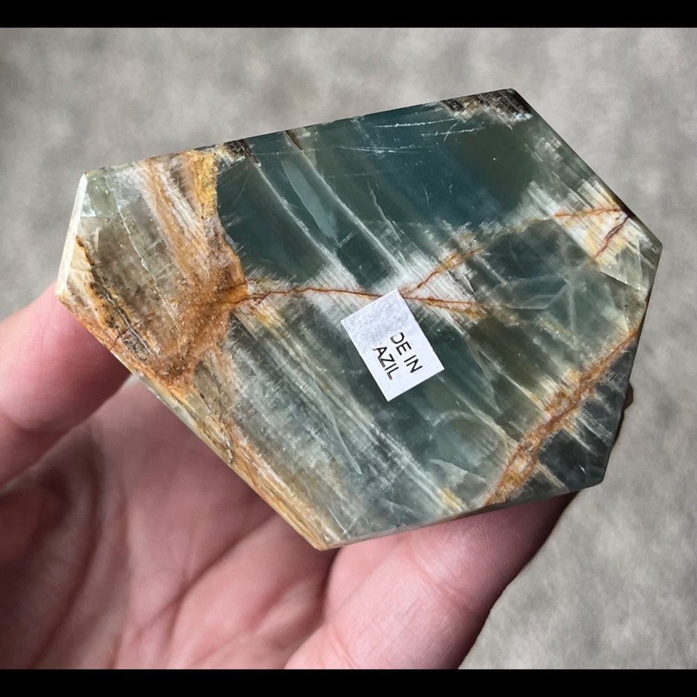 Lemurian Aquatine Calcite/Brazilian Blue Onyx Point (Polished) - Picture 11 of 17